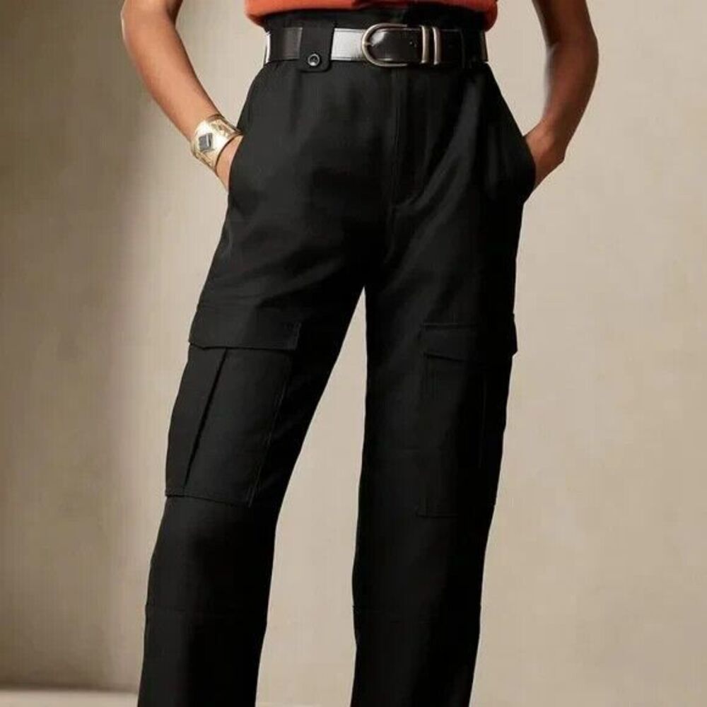 Banana Republic Lido Wool Cargo Pants Women 4 High-Rise Elastic Waist Ankle Tie